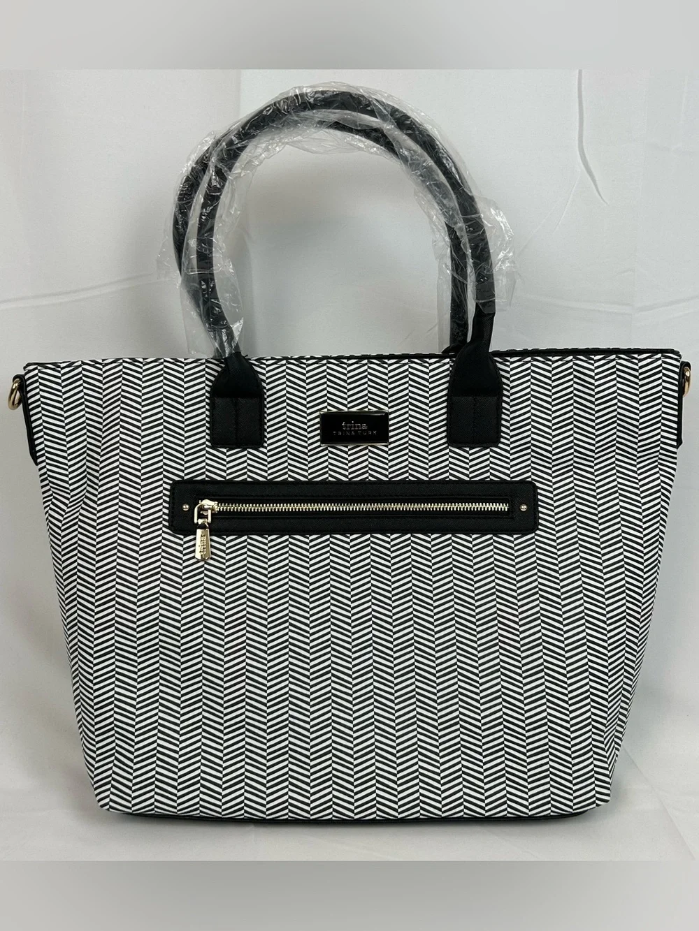 *NEW* Trina Turk Double Handle Tote Satchel Herringbone Pattern Vegan Leather